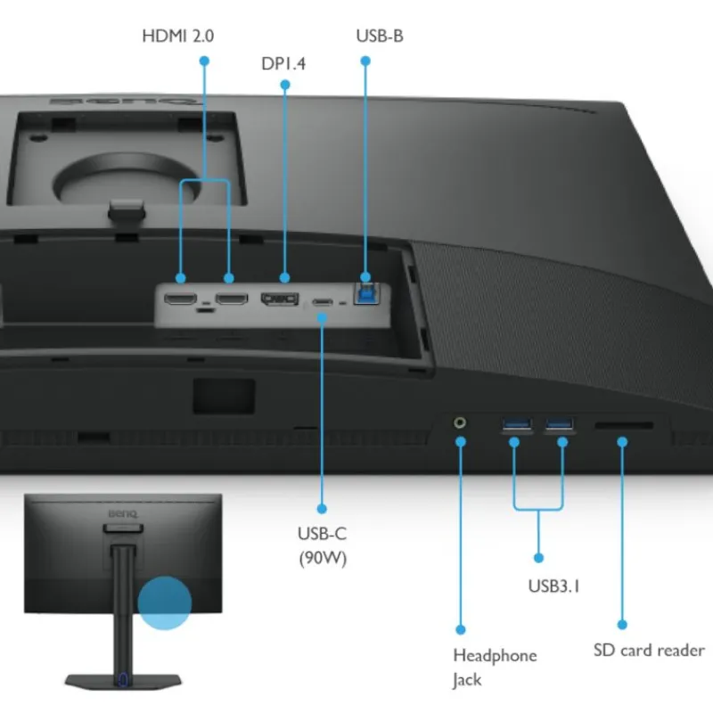 BenQ Écran SW272Q 27" 2K Adobe RGB, USB-C 90W, HDR10, AQCOLOR