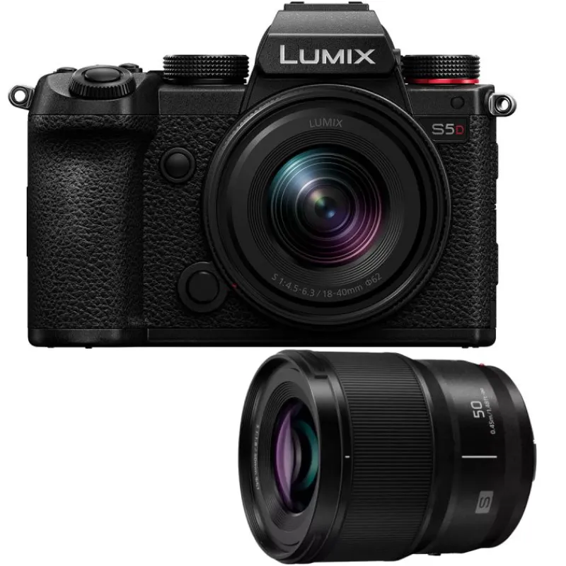 Panasonic LUMIX S5D + 18-40mm + 50mm - Hybride plein format compact, vidéo 4K et stabilisation