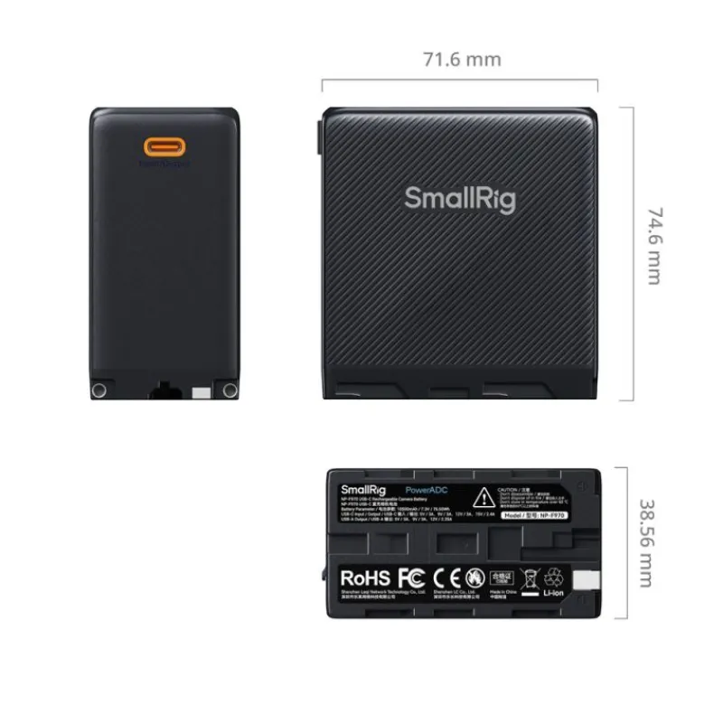 Smallrig 4469 NP-F970 USB-C orange - Batterie Rechargeable 10500mAh pour Caméras